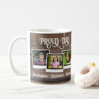 Tasse de photo de papa Fière papa 3 enfants Fête d