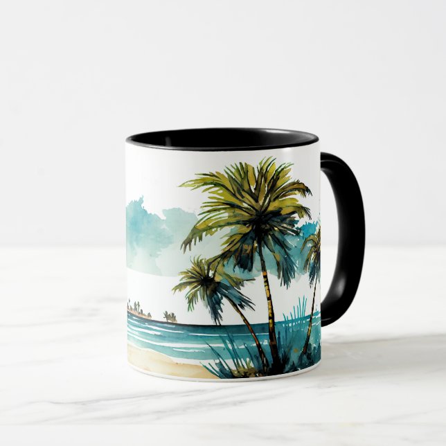 Tasse de plage tropicale à l'aquarelle  (Devant droit)