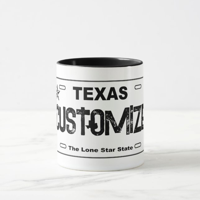 Tasse de plaque d'immatriculation Texas blanc pers (Centre)