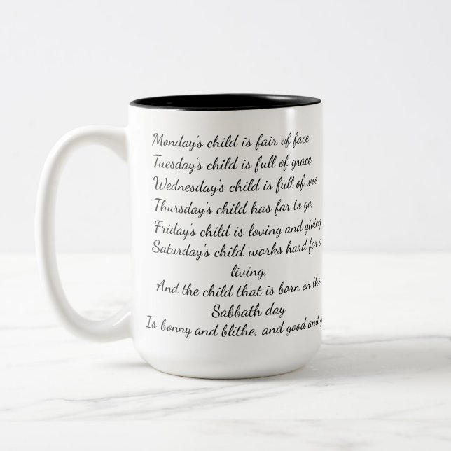 Tasse de poème de l'enfant de lundi (Gauche)