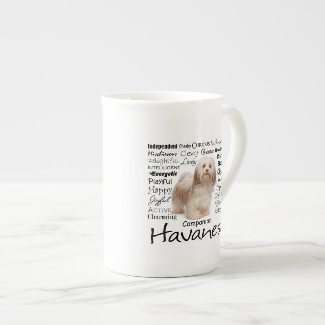 Tasse de porcelaine tendre de traits de Havanese (Devant droit)