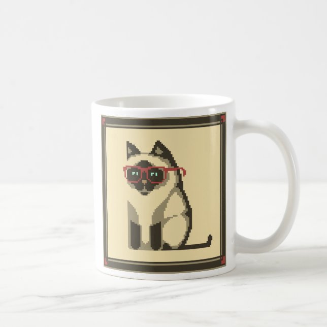 Tasse de port d'art de pixel en verre de chat (Droite)
