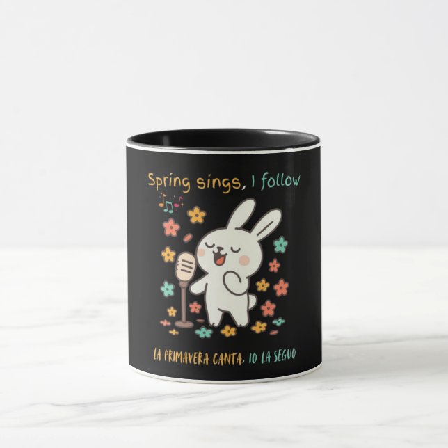 Tasse de printemps de lapin chantant mignon (Centre)