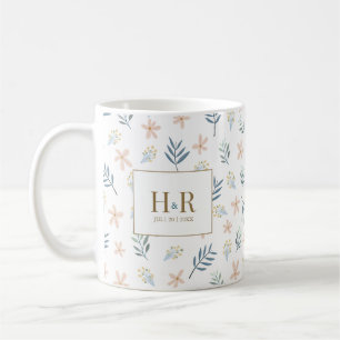 Tasse de remerciement de mariage à monogramme fleu