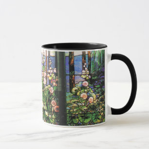 Tasse de roses trémière en verre souillé de