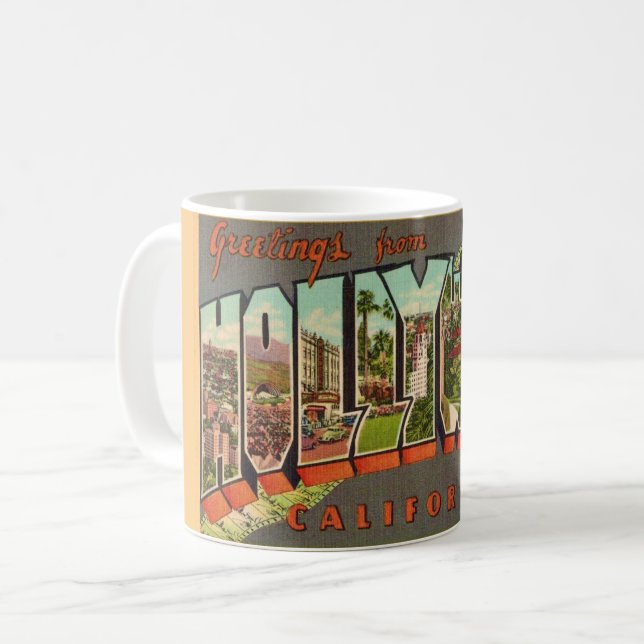 Tasse de salutation rétro Hollywood CA (Devant gauche)