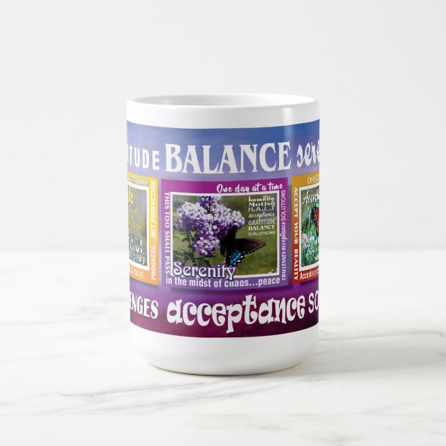tasse de slogans papillon 12 étapes de gratitude (Centre)
