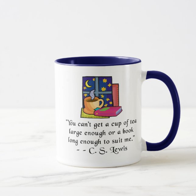 Tasse de sonnerie de citation de thé et de livres (Droite)