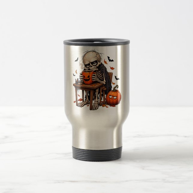 Tasse de Squelette Buvant une Citrouille Halloween (Centre)