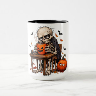 Tasse de Squelette Buvant une Citrouille Halloween