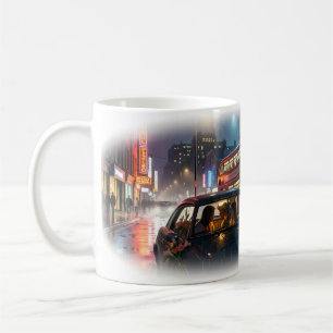 Tasse de taxi romantique de nuit pluvieuse à Londr