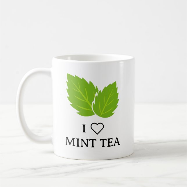 Tasse de thé à la menthe avec logo de feuilles d'h (Gauche)