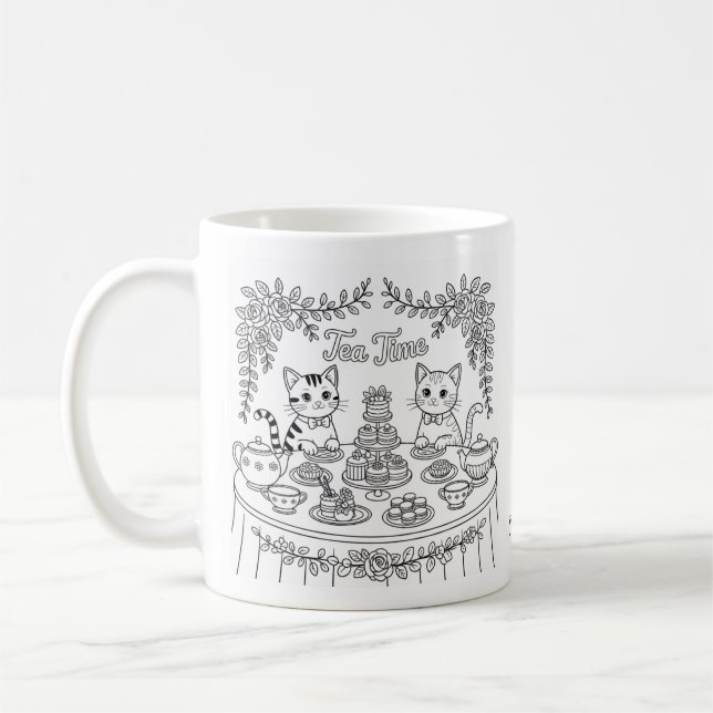 Tasse de thé de chat tigré pour une fête (Gauche)