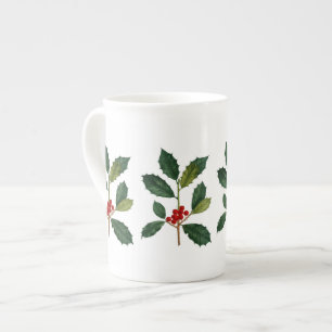 Tasse de thé de porcelaine tendre de baie de houx