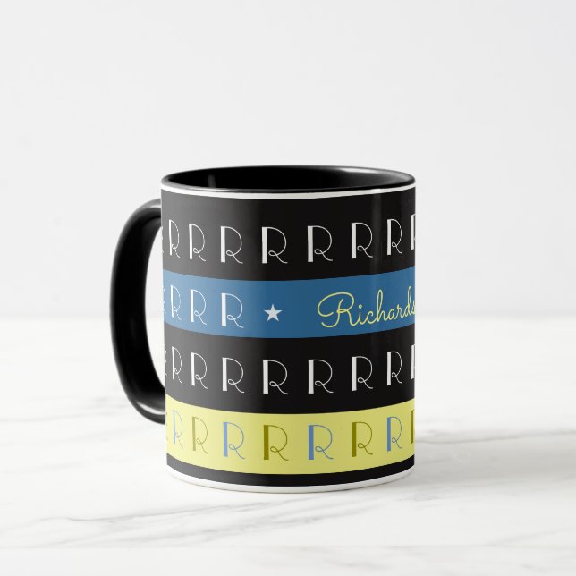 Tasse de typographie cool et élégante avec R initi (Devant gauche)