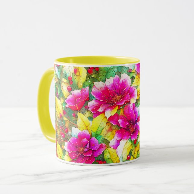 Tasse de vacances d'art floral de houx et rose (Devant gauche)