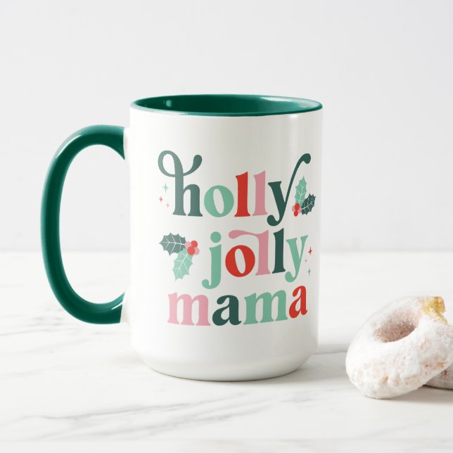 Tasse de vacances rétro Holly Jolly Mama (Avec donut)