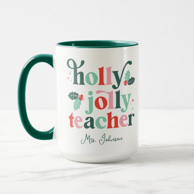 Tasse de vacances rétro pour enseignant joyeux Noë (Gauche)