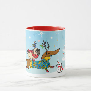 Tasse de vacances teckel, carlin et oiseau