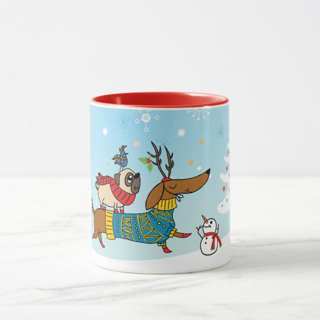 Tasse de vacances teckel, carlin et oiseau (Centre)