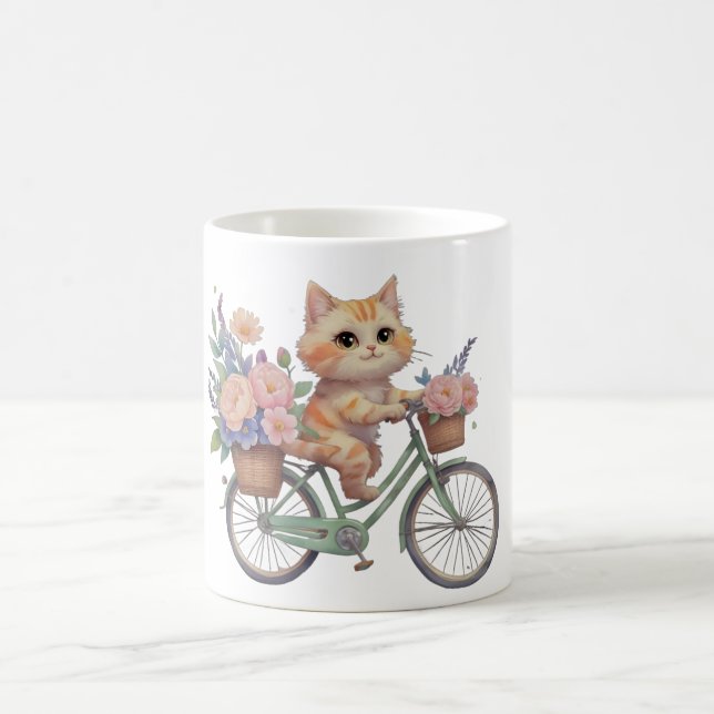 Tasse de vélo floral avec un chat mignon – Cadeau  (Centre)