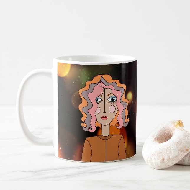 Tasse de visage joli stylisé d'art abstrait (Avec donut)