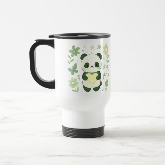 Tasse de voyage à cœur de panda fantaisiste (Gauche)