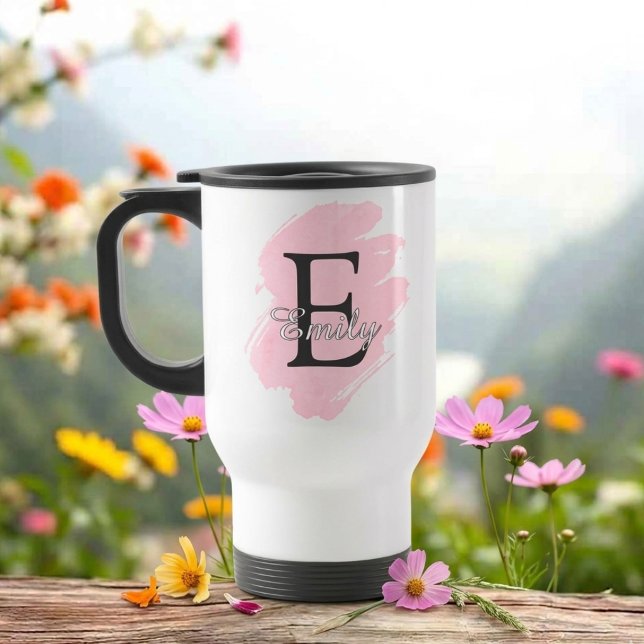 Tasse de voyage à monogramme personnalisable avec  (Fully customizable paint stroke monogram travel mug)