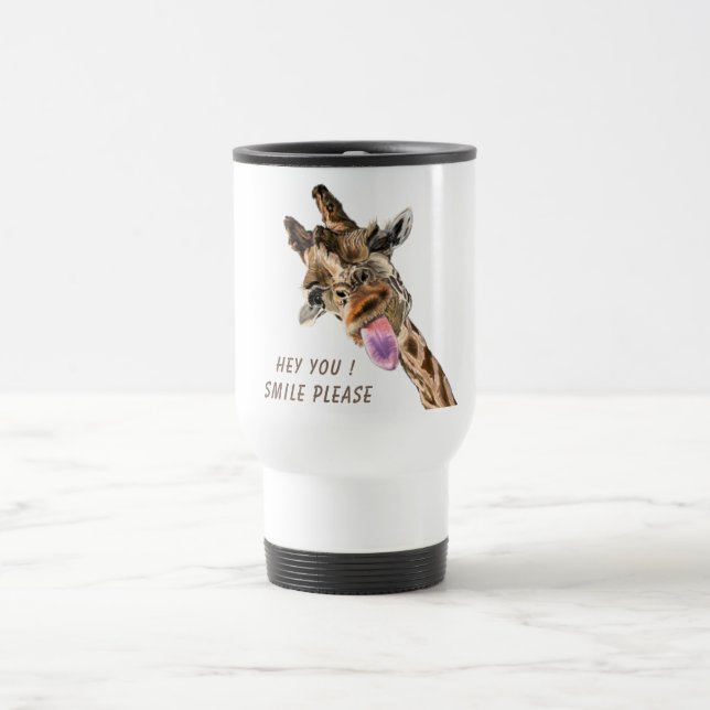 Tasse de voyage avec texte accrocheur et girafe dr (Centre)