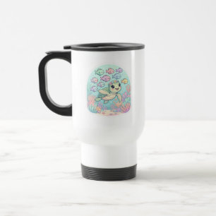 Tasse de voyage blanche sur la vie océanique de la