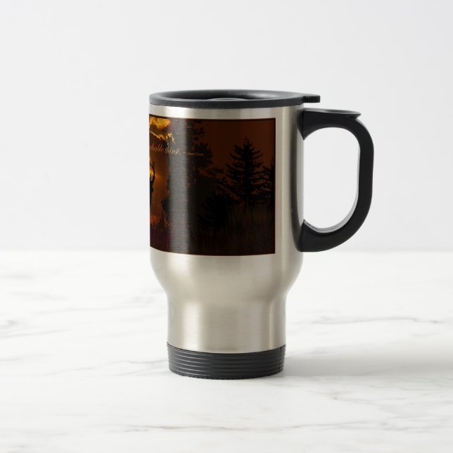 Tasse de voyage, cerf commun au coucher du soleil (Droit)