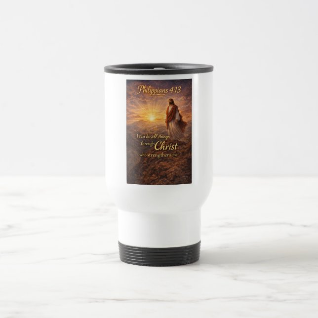 Tasse de voyage chrétienne Philippiens 4:13 (Centre)