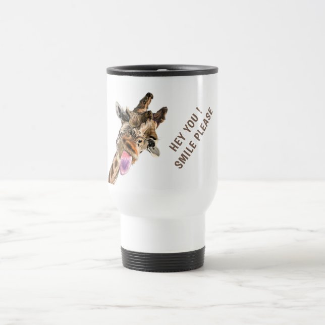 Tasse de voyage drôle de girafe avec texte accroch (Centre)