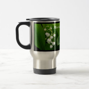 Tasse de voyage du muguet de fleurs blanches