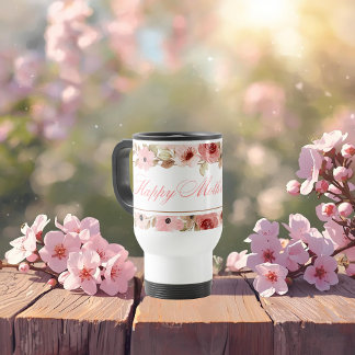 Tasse de voyage élégante à fleurs aquarelles roses