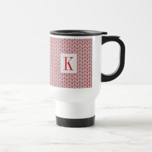 Tasse de voyage en tricot gris ROUGE + initiale
