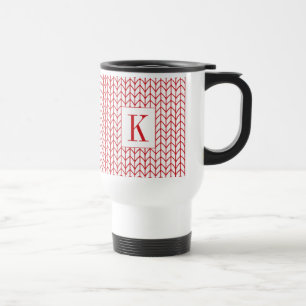Tasse de voyage en tricot LIGNE ROUGE + Initiale