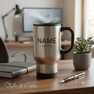 Tasse de voyage noire personnalisée avec votre nom