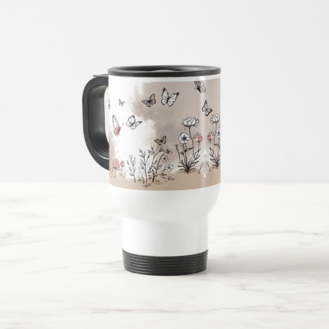 Tasse de voyage - Papillon neutre, design nature (Devant gauche)
