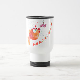 Tasse de voyage romantique avec poissons et vers d