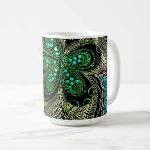 Tasse décorative en art floral mandala sarcelle ém