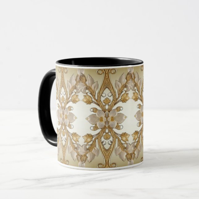 Tasse décorative en or avec fleurs blanches (Devant gauche)