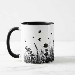 tasse décorée de papillons et de fleurs,