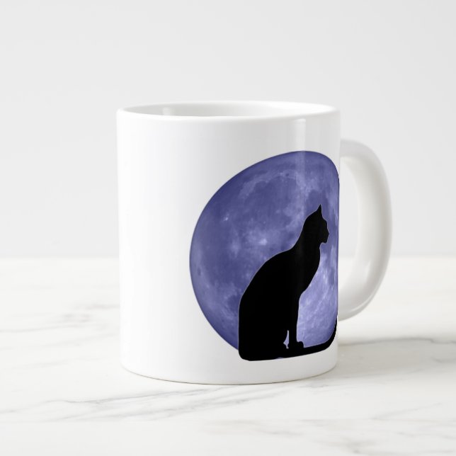Tasse d'éléphant de lune bleue de chat noir (Devant droit)