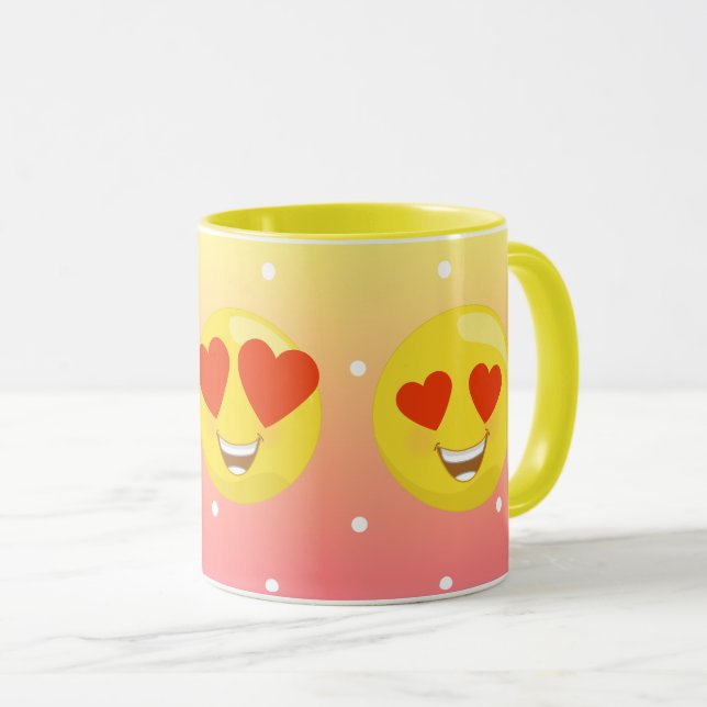 Tasse d'Emoji Polkadot d'amour de jaune d'oeil de (Devant droit)