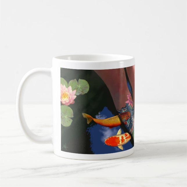Tasse d'étang de lis de tatouage de Koi à gauche (Gauche)