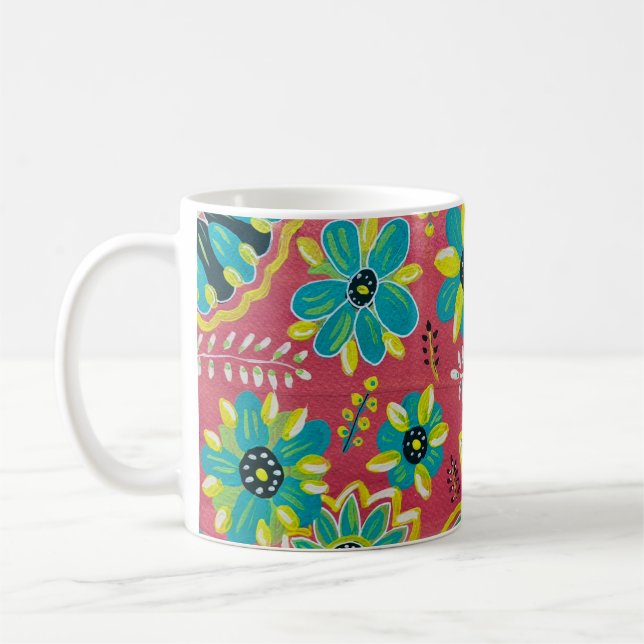 Tasse d'été aux fleurs éclatantes (Gauche)