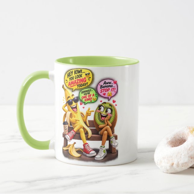 Tasse deux tons drôle de banane et kiwi  (Avec donut)