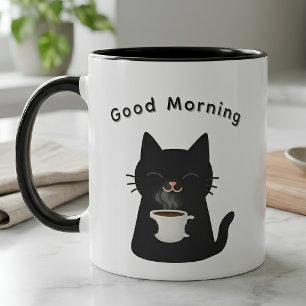 Tasse deux tons pour amateur de café et de chat no