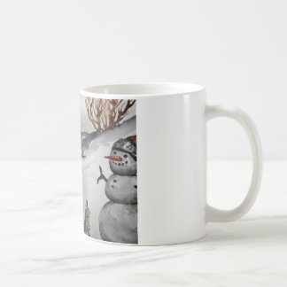 Tasse d'hiver de lapin et de bonhomme de neige